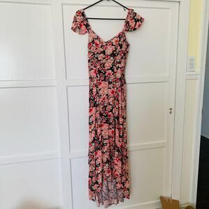 Rewind Floral A Line Hi Lo Maxi Dress Zipper Back Tie XS EUC